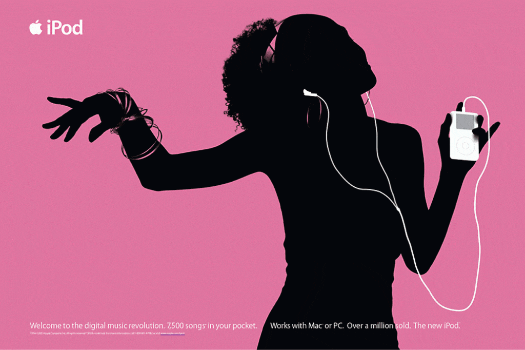 Apple iPod ad via https://ondigitalmarketing.com/learn/odm/foundations/5-factors-that-influence-technology-adoption-rates/ipod-advertising1/